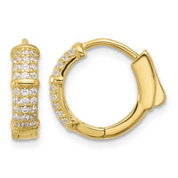 Sterling Silver Gold-tone 4mm CZ Hinged Huggie Hoop Earrings