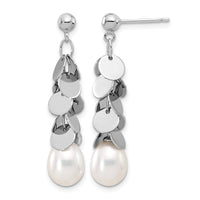 Sterling Silver RH-plated 7-8mm Teardrop FWC Pearl Post Dangle Earrings