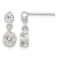 Sterling Silver Polished Round CZ Bezel Set Post Dangle Earrings