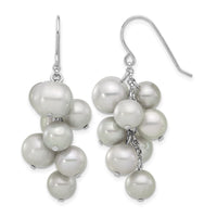 Sterling Silver Rhodium-plated 6-10mm Grey FWC Pearl Dangle Earrings