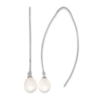 Sterling Silver RH-plated 7-8mm FWC Teardrop Pearl Threader Earrings