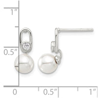 Sterling Silver E-coated Polished 6-7mm Shell Pearl and CZ Post Earrings