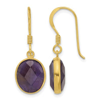 Sterling Silver Gold-plated Polished Oval Amethyst Dangle Earrings