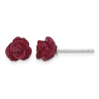 Sterling Silver Polished Red Coral Rose Post Earrings
