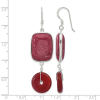 Sterling Silver Polished Carnelian and Red Jade Dangle Earrings