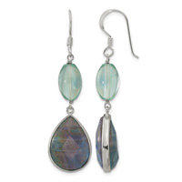 Sterling Silver Polished Fluorite & Labradorite Teardrop Dangle Earrings