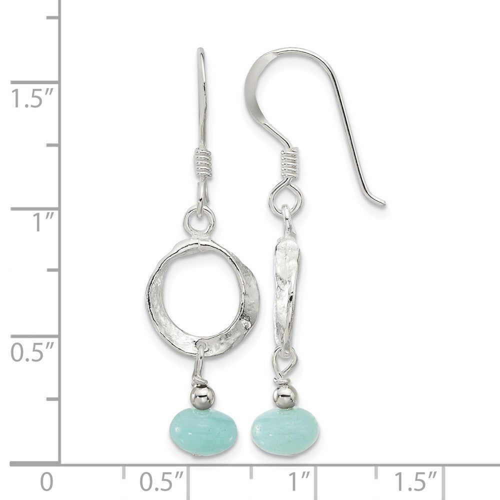 Sterling Silver Polished & Textured Circle Amazonite Dangle Earrings