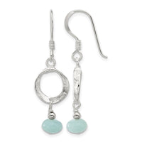 Sterling Silver Polished & Textured Circle Amazonite Dangle Earrings