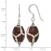 Sterling Silver Polished Patterned Black Agate & Crystal Dangle Earrings