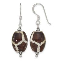 Sterling Silver Polished Patterned Black Agate & Crystal Dangle Earrings