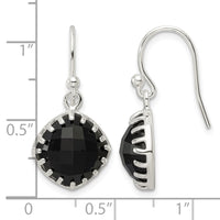 Sterling Silver Polished Checkerboard Onyx Cushion Dangle Earrings