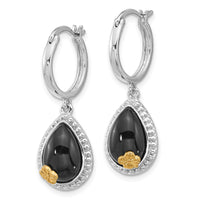 Sterling Silver RH-pltd w/ 14k accent Flower Onyx Teardrop Dangle Earrings