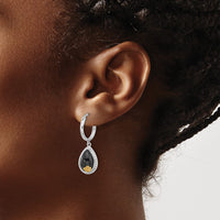 Sterling Silver RH-pltd w/ 14k accent Flower Onyx Teardrop Dangle Earrings