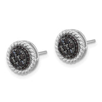 Sterling Silver RH-plated Polished/Twisted Black Spinel Circle Post Earring