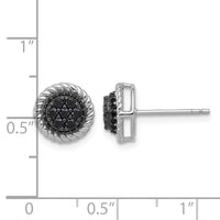 Sterling Silver RH-plated Polished/Twisted Black Spinel Circle Post Earring