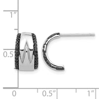 Sterling Silver RH-plated Polished Black Spinel Post C-Hoop Earrings