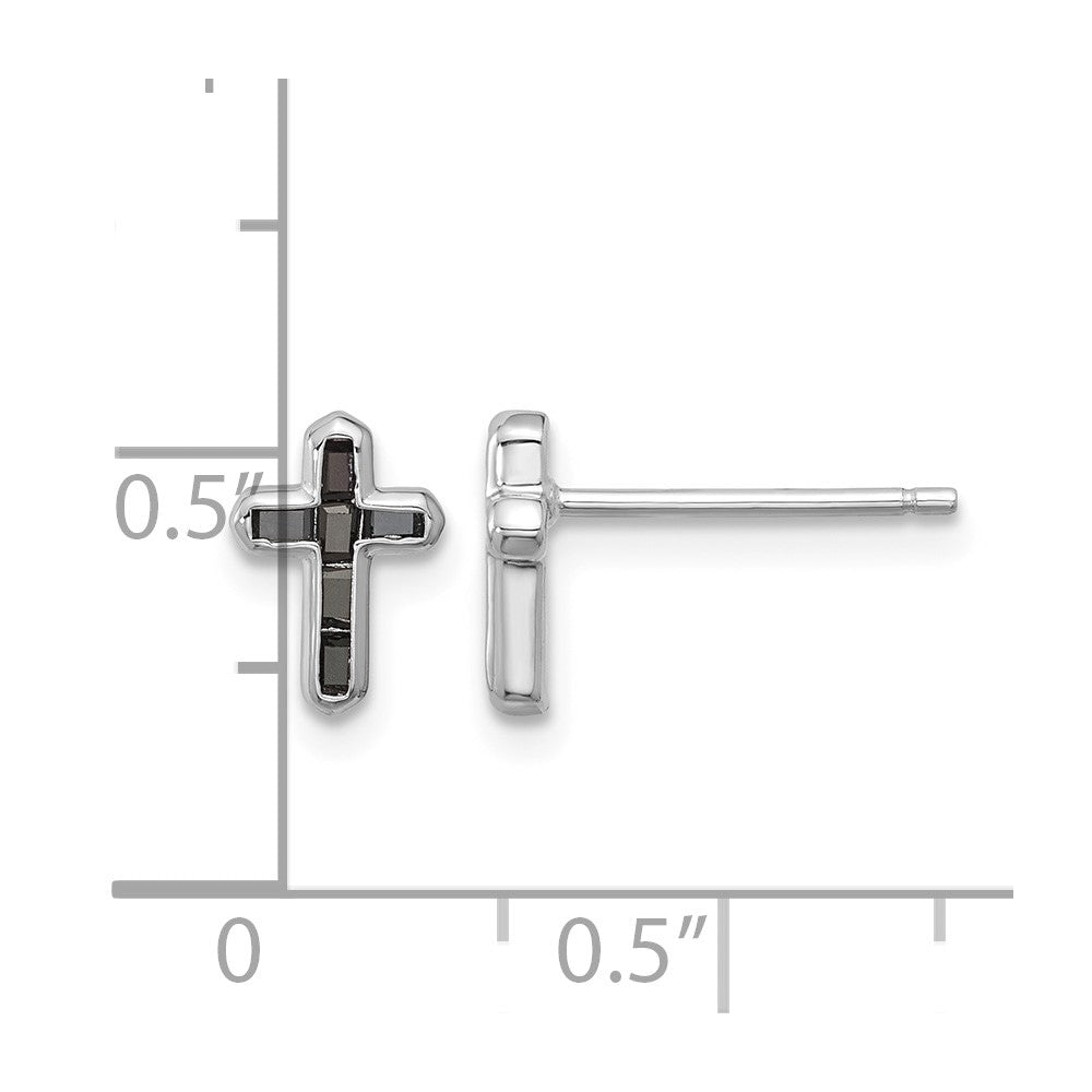 Sterling Silver Rhodium-plated Polished Black Spinel Cross Post Earrings
