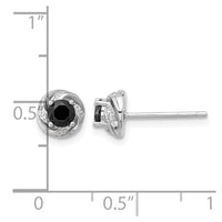 Sterling Silver Rhodium-plated Black Spinel & White Zircon Post Earrings