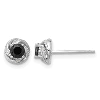 Sterling Silver Rhodium-plated Black Spinel & White Zircon Post Earrings
