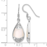 Sterling Silver RH-plated Polished MOP Filigree Teardrop Dangle Earrings