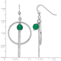 Sterling Silver Rhodium-plated Circle/Bar Green Onyx Dangle Earrings