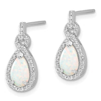Sterling Silver RH-plated Cr. Opal & CZ Teardrop Post Dangle Earrings