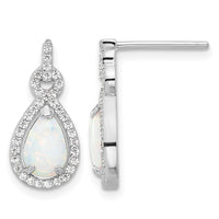 Sterling Silver RH-plated Cr. Opal & CZ Teardrop Post Dangle Earrings