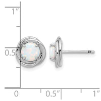 Sterling Silver Rhod-plated Polished Created Opal Swirl Circle Post Earring