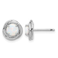 Sterling Silver Rhod-plated Polished Created Opal Swirl Circle Post Earring