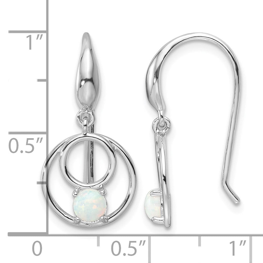 Sterling Silver Rhod-plated Polished Created Opal Circles Dangle Earrings