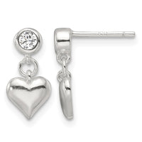 Sterling Silver E-Coating CZ Heart Dangle Post Earrings