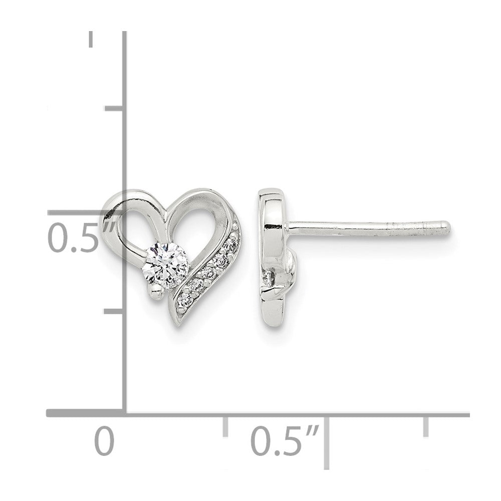 Sterling Silver E-coated CZ Heart Post Earrings