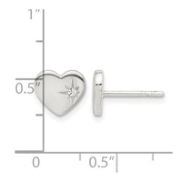 Sterling Silver E-coated with CZ Heart Post Earrings