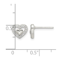 Sterling Silver E-Coating CZ Heart in a Heart Earrings