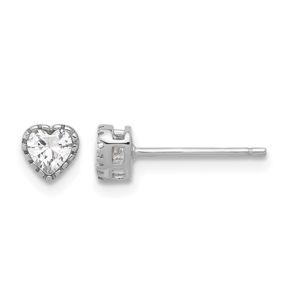 Sterling Silver Rhodium-plated CZ Heart Post Earrings