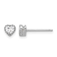 Sterling Silver Rhodium-plated CZ Heart Post Earrings