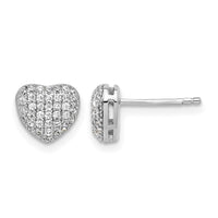 Sterling Silver Rhodium-plated Pave CZ Heart Post Earrings