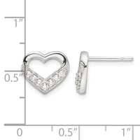 Sterling Silver Polished CZ Heart Post Earrings