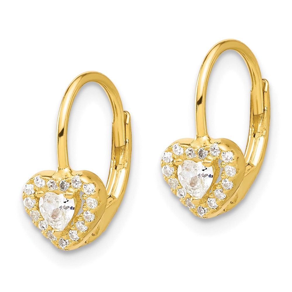 Sterling Silver Gold-tone CZ Heart Leverback Earrings