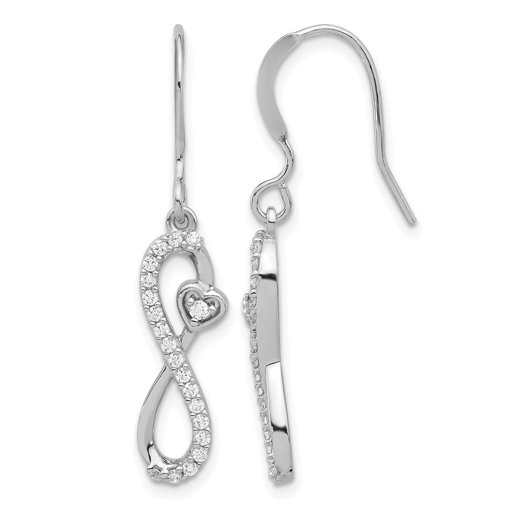 Sterling Silver Rhodium-plated Polished CZ Infinity Heart Dangle Earrings