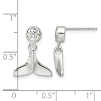 Sterling Silver Polished CZ Whale Tail Post Dangle Earrings