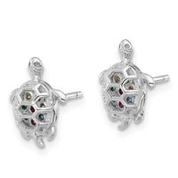 Sterling Silver Rhodium-plated Multi-color CZ Turtle Post Earrings