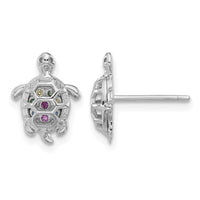 Sterling Silver Rhodium-plated Multi-color CZ Turtle Post Earrings