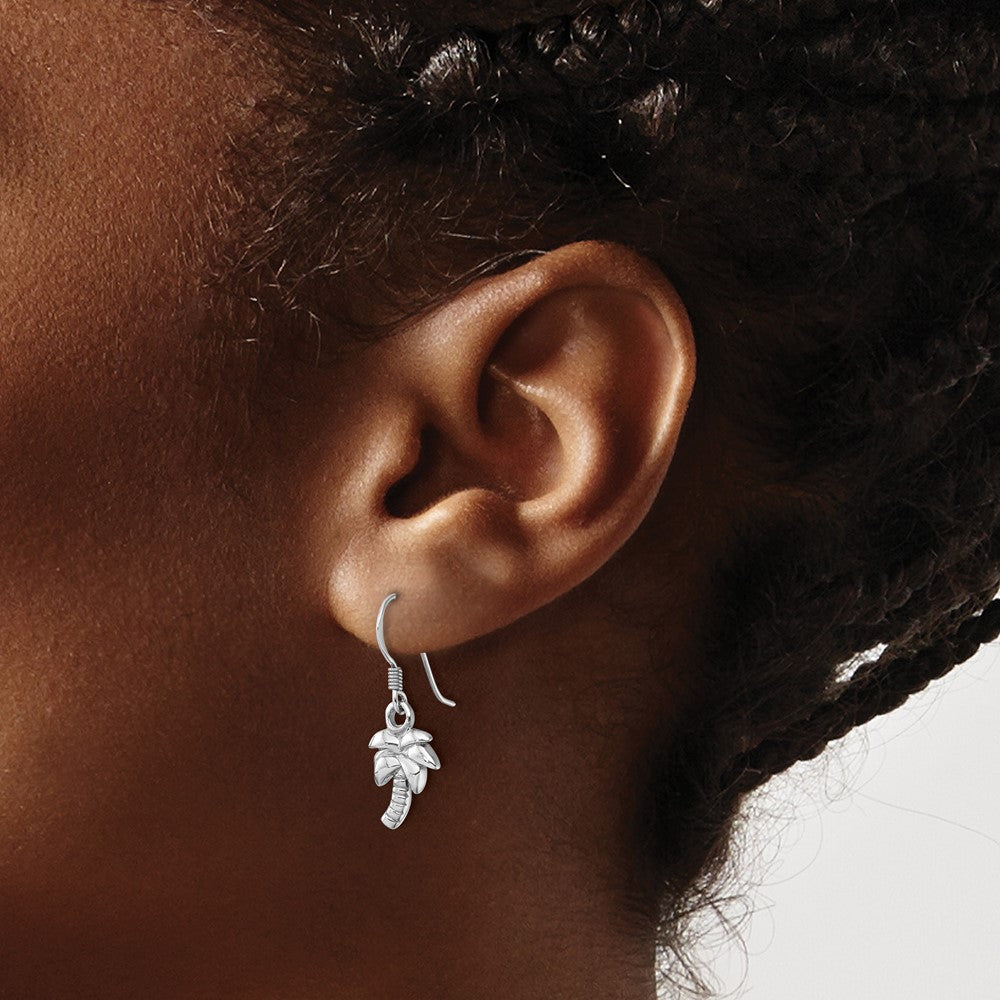 Sterling Silver Rhodium-Plated Polished Palm Tree Dangle Earrings