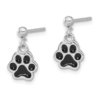 Sterling Silver Rhodium-plated Enameled Dog Paw Post Dangle Earrings