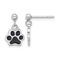 Sterling Silver Rhodium-plated Enameled Dog Paw Post Dangle Earrings