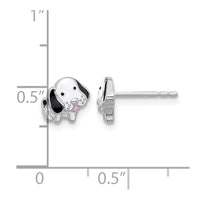 SS Rhodium-plated Black and White Enamel Dog Post Earrings