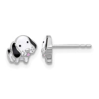 SS Rhodium-plated Black and White Enamel Dog Post Earrings