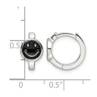 Sterling Silver E-Coating Black Enamel Smiley Face Hoop Earrings