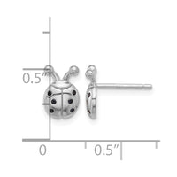 Sterling Silver Flash Platinum-plated Black Spinel Ladybug Post Earrings